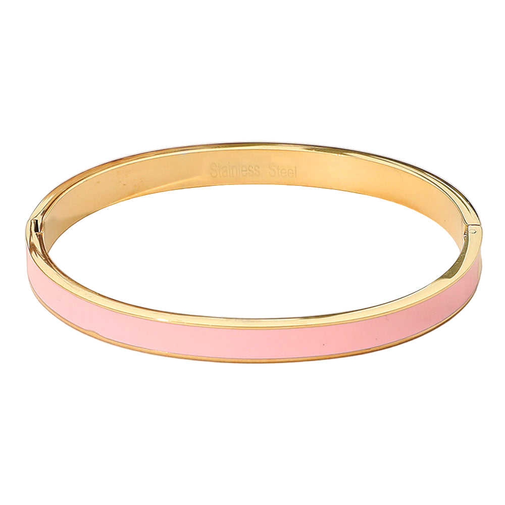 Stainless Steel Enamel Inlay Hinged Bangle Bracelet