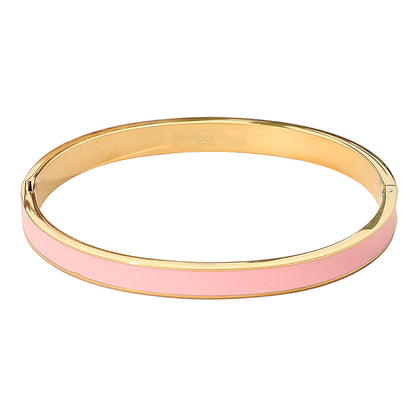 Stainless Steel Enamel Inlay Hinged Bangle Bracelet