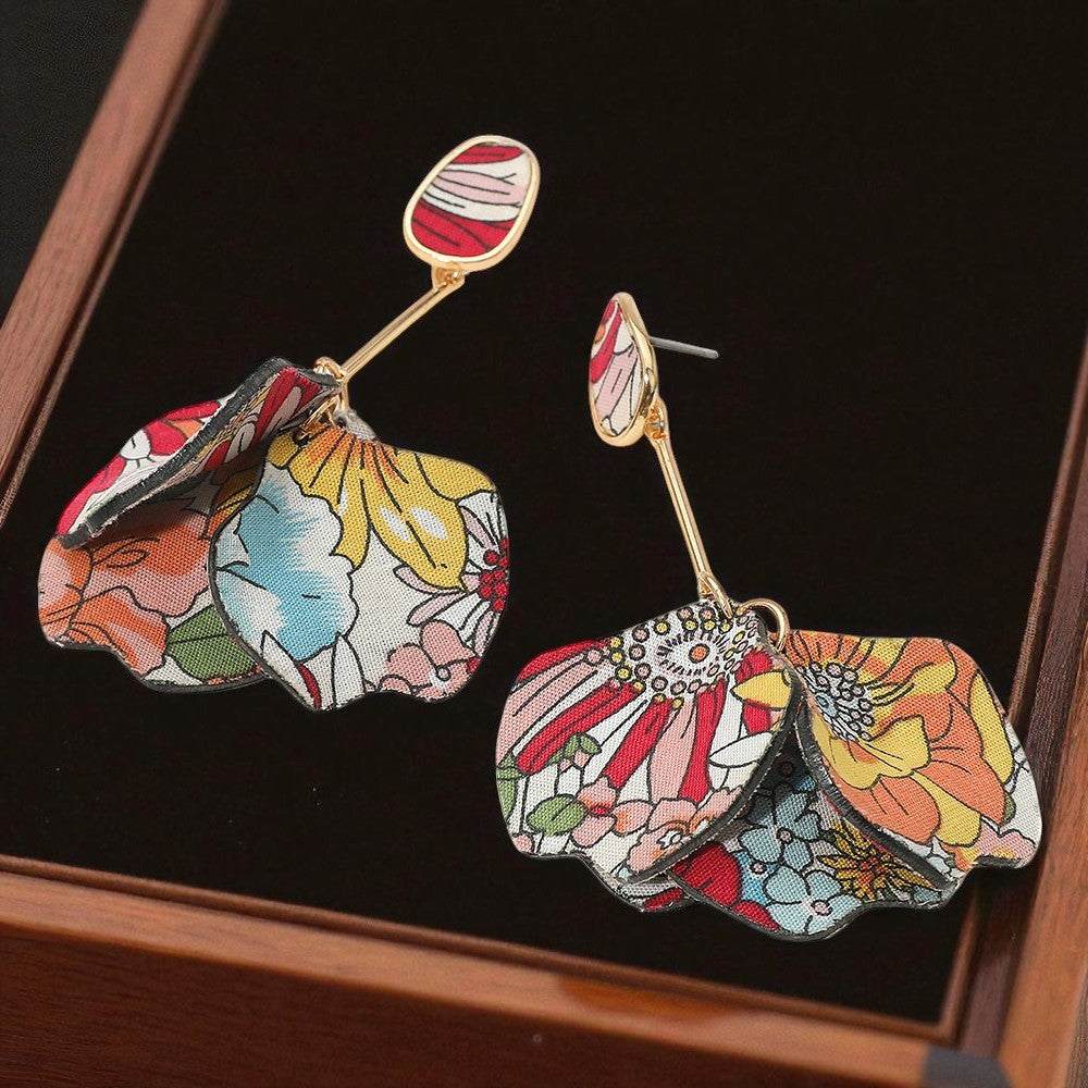 Vibrant Flower Pattern Layered Petal Drop Earrings
