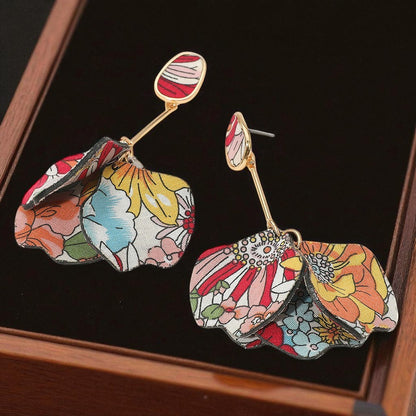 Vibrant Flower Pattern Layered Petal Drop Earrings