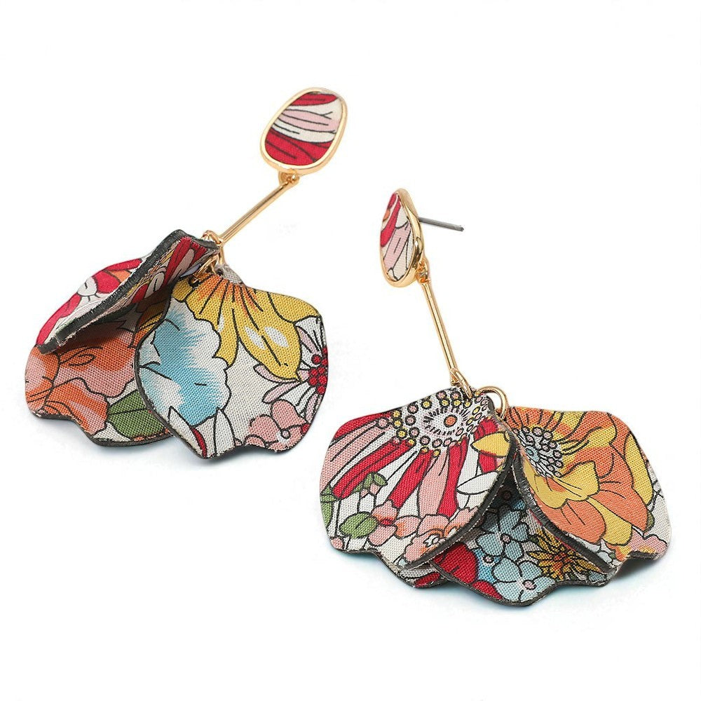 Vibrant Flower Pattern Layered Petal Drop Earrings