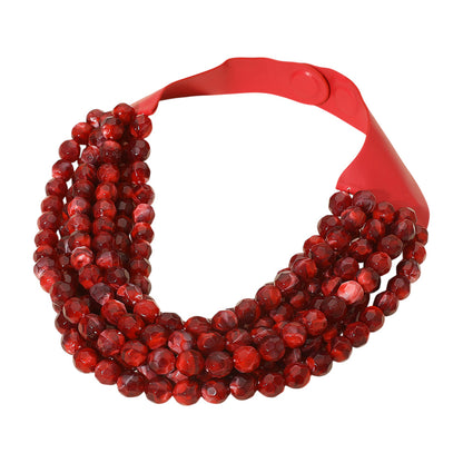 Marbled Faceted Ball Beaded Multi Layered Faux Leather Magnetic Necklace