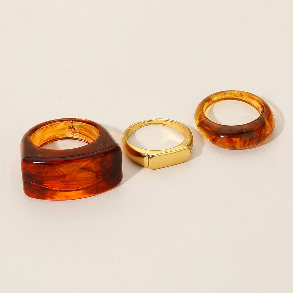 3PCS - Chunky Resin Mixed Shape Ring Set