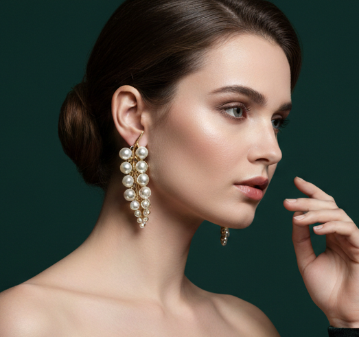 Gold Plated Pearl Earrings - Bridal Drop Earrings with Crystal & Pearl, Handmade Gift