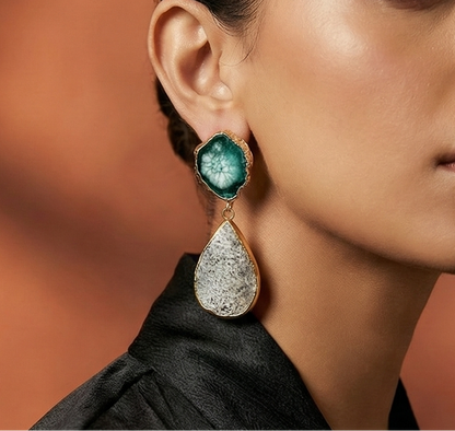 Gold Plated Earrings – Blue Agate Drops | Handmade Boho Jewelry from Turkey