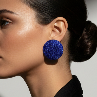 Rhinestone Pave Round Clip on Evening Earrings
