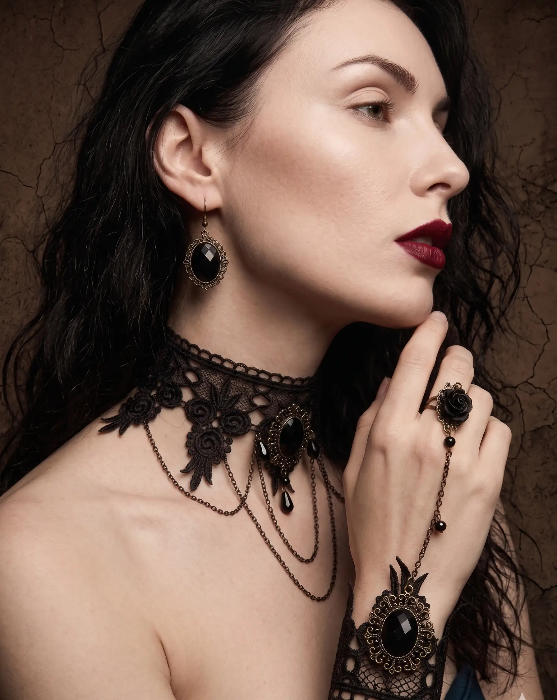 Glam Duchess Victorian Gothic Crystal Choker Lace Glam Duchess Victorian Gothic Crystal Choker Lace