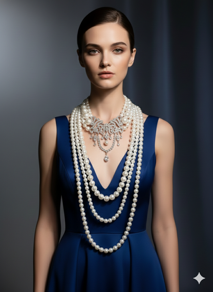 Vintage Bowknot Necklace – Multi-Layer Faux Pearl Long Fashion Jewelry