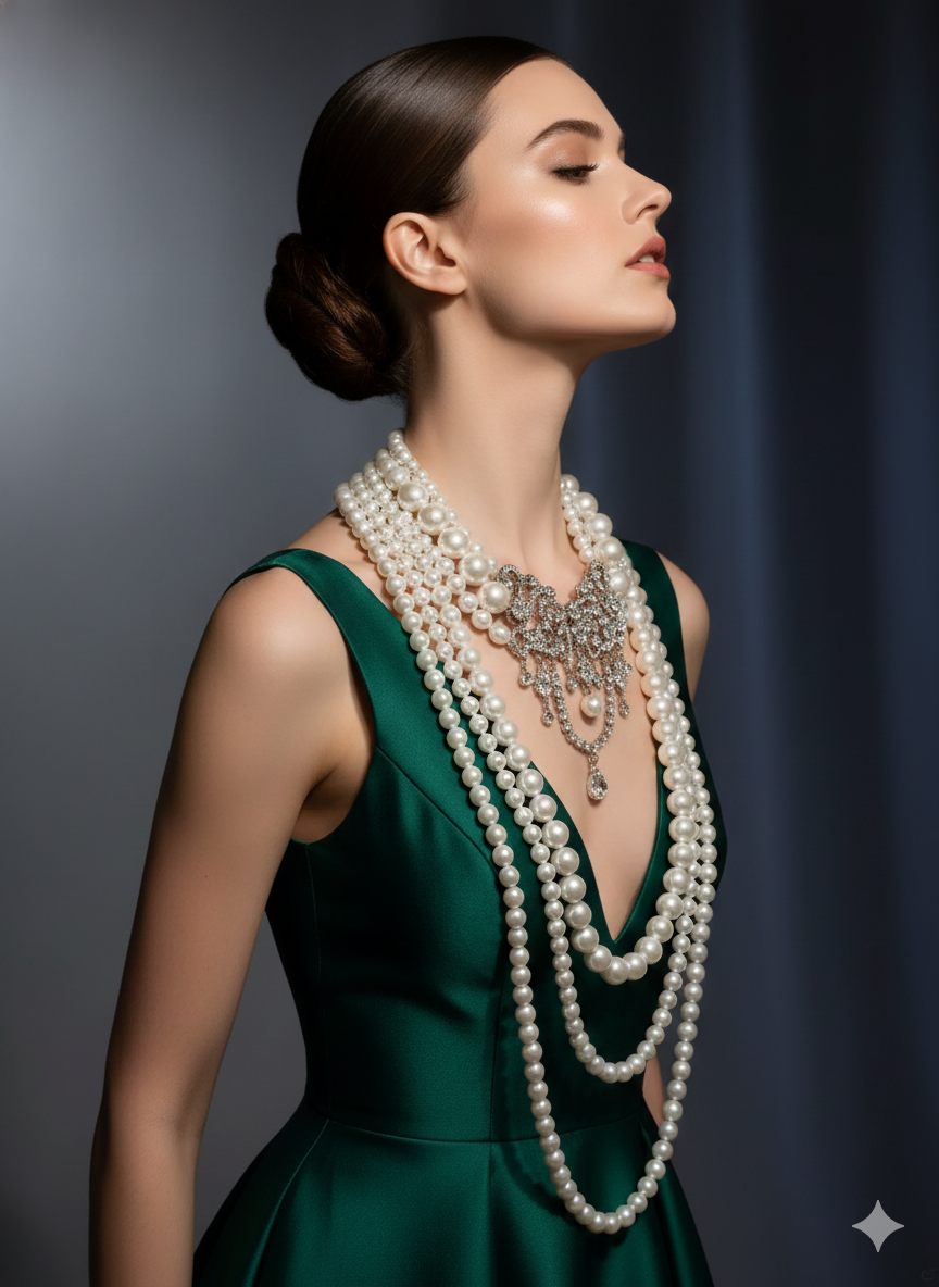 Vintage Bowknot Necklace – Multi-Layer Faux Pearl Long Fashion Jewelry