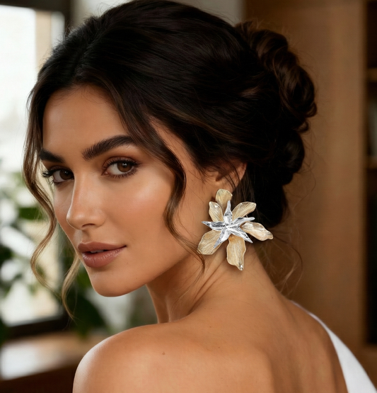 Textured Metal Flower Earrings