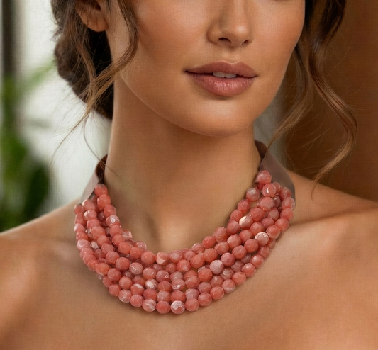 Marbled Faceted Ball Beaded Multi Layered Faux Leather Magnetic Necklace