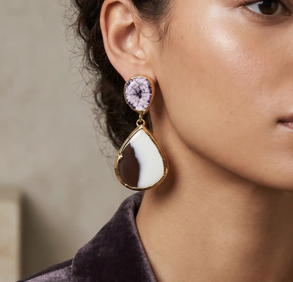 Gold Plated Agate Earrings – Handmade Purple Agate Drop Earrings With Raw Geode Stone by Glam Duchess (handmade-18k-gold-plated-raw-gemstone-drop-earrings-purple-natural-agate-dangle-earrings-fashion-bohemian-style-jewelry-made-in-turkey)