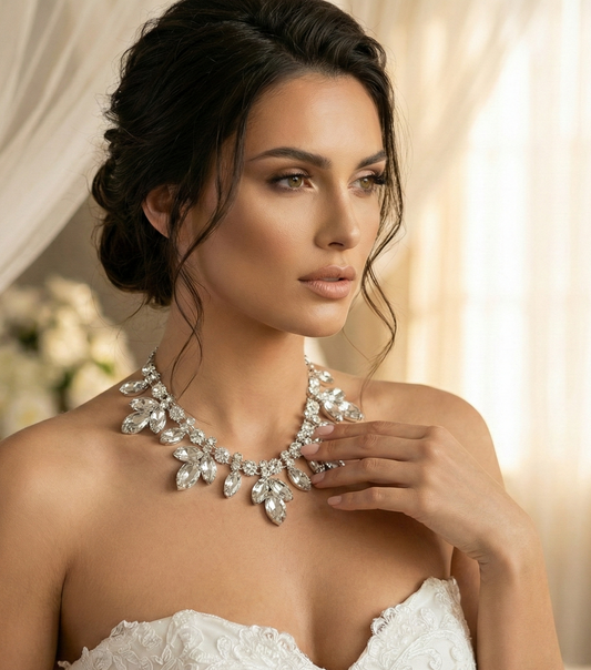 Crystal Leaf Necklace – Luxury Statement Jewelry for Bridal & Evening Events