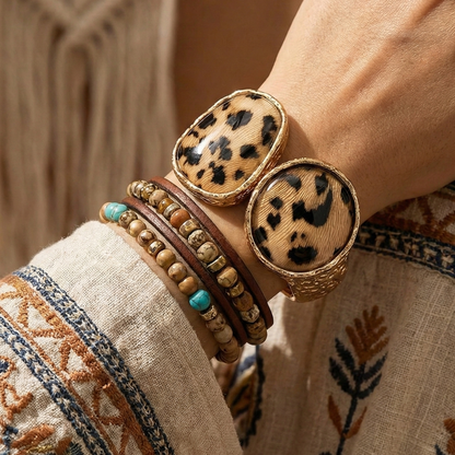 Leopard Double Confetti Stone Hinged Bracelet