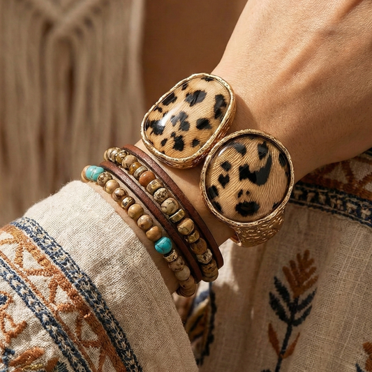 Leopard Double Confetti Stone Hinged Bracelet