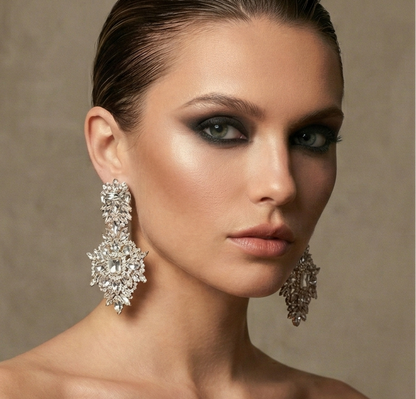 Chunky Wedding Earrings – Lightweight Bridal Statement Chandelier Earrings in Silver Gold