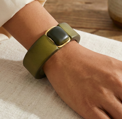 Acrylic Resin Bracelet - Wide Colorful Resin Bangle, Waterproof Retro Statement Jewelry