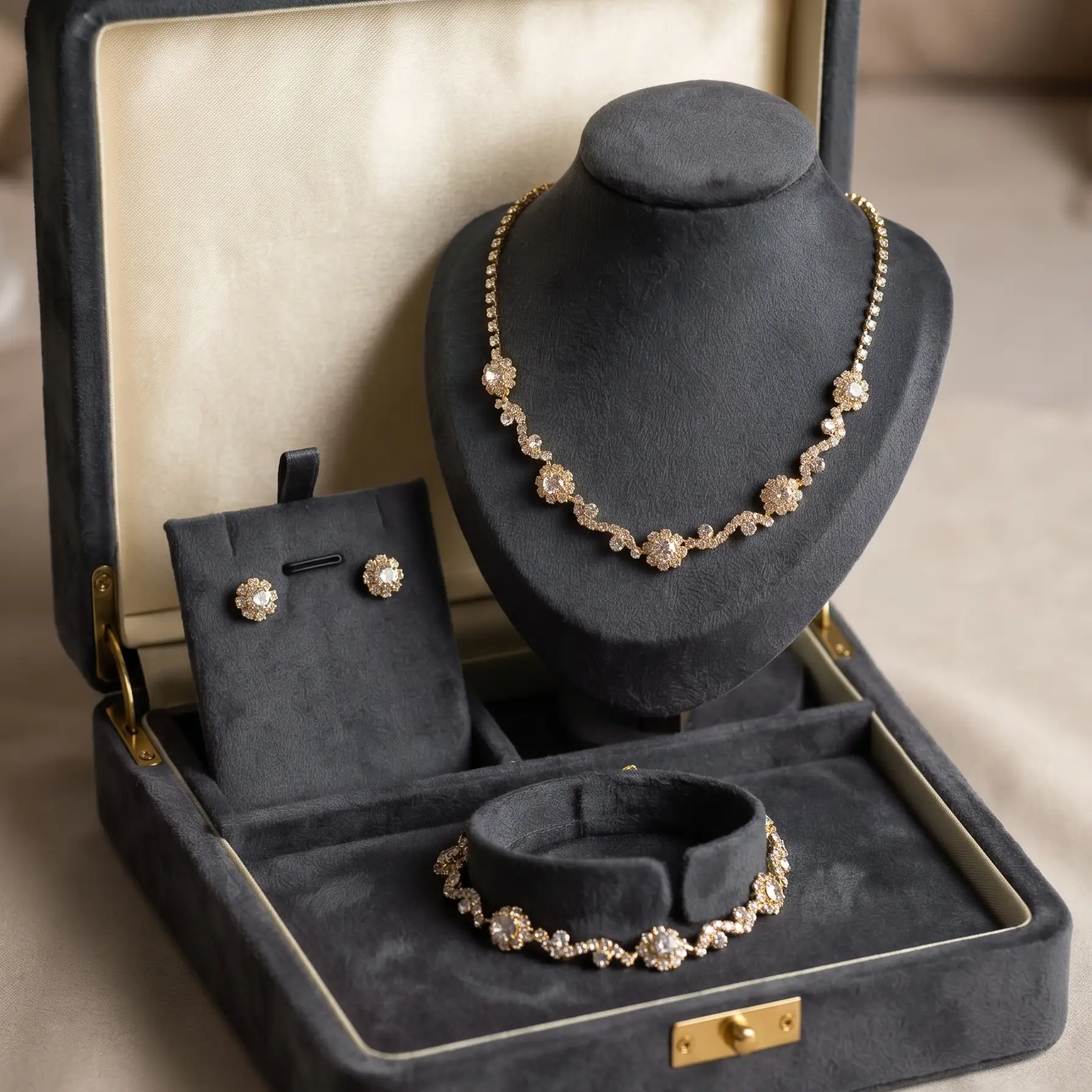 Rhinestone Bridal Jewelry Set – Wedding Necklace, Earrings & Bracelet Set - Jewelry Sets from Glam Duchess