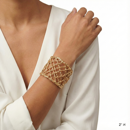 Hollow Out Cut Textured Metal Hinged Bracelet