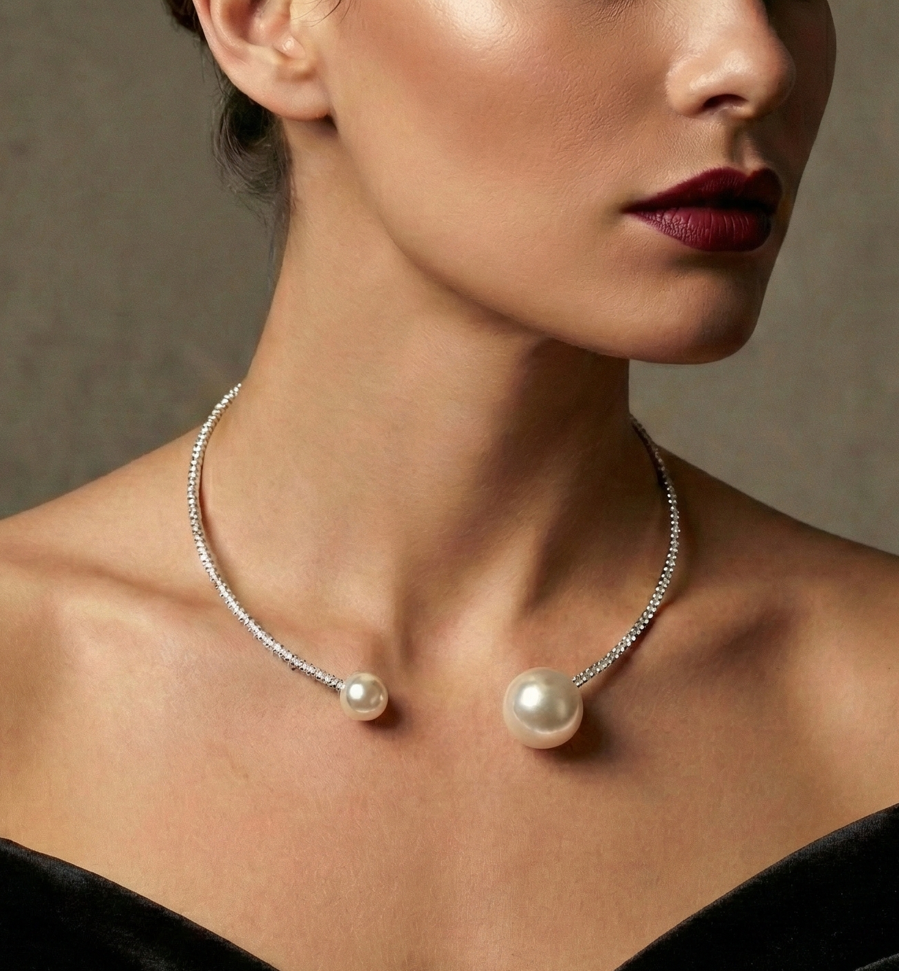 Pearl Choker Necklace – Elegant Wedding Choker With Crystal Pearl & Rhinestone Collar by Glam Duchess (crystal-pearl-open-choker-collar-wedding-jewelry)