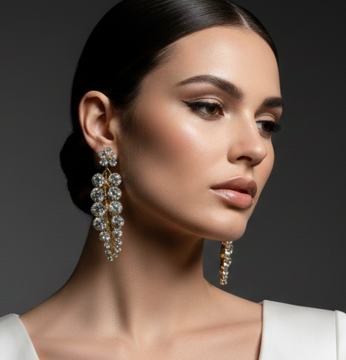 Gold Plated Pearl Earrings - Bridal Drop Earrings with Crystal & Pearl, Handmade Gift