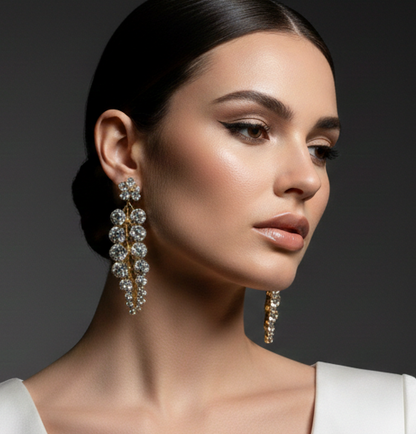 Gold Plated Pearl Earrings - Bridal Drop Earrings with Crystal & Pearl, Handmade Gift