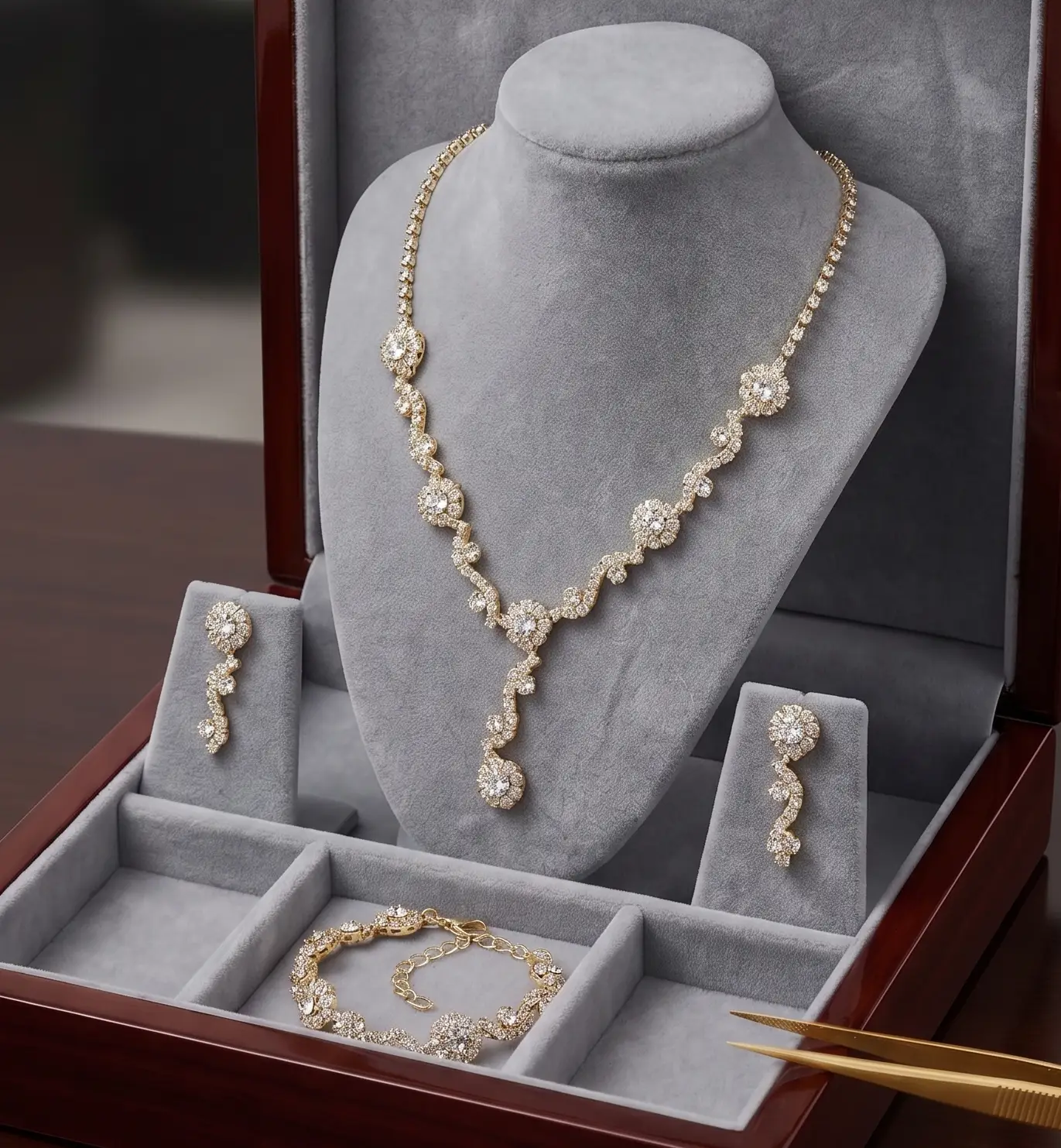 Rhinestone Bridal Jewelry Set – Wedding Necklace, Earrings & Bracelet Set - Jewelry Sets from Glam Duchess
