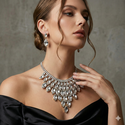 Crystal Statement Necklace – Luxury Wedding Jewelry Set With Adjustable Drop Earrings