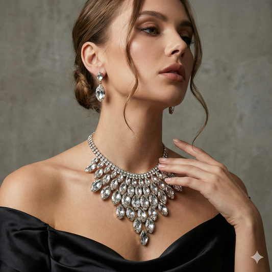 Crystal Statement Necklace – Luxury Wedding Jewelry Set With Adjustable Drop Earrings