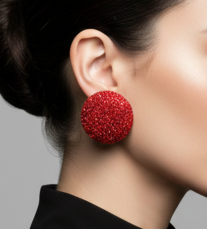 Rhinestone Pave Round Clip on Evening Earrings