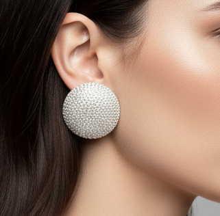 Rhinestone Pave Round Clip on Evening Earrings