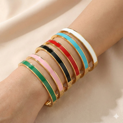 Stainless Steel Enamel Inlay Hinged Bangle Bracelet