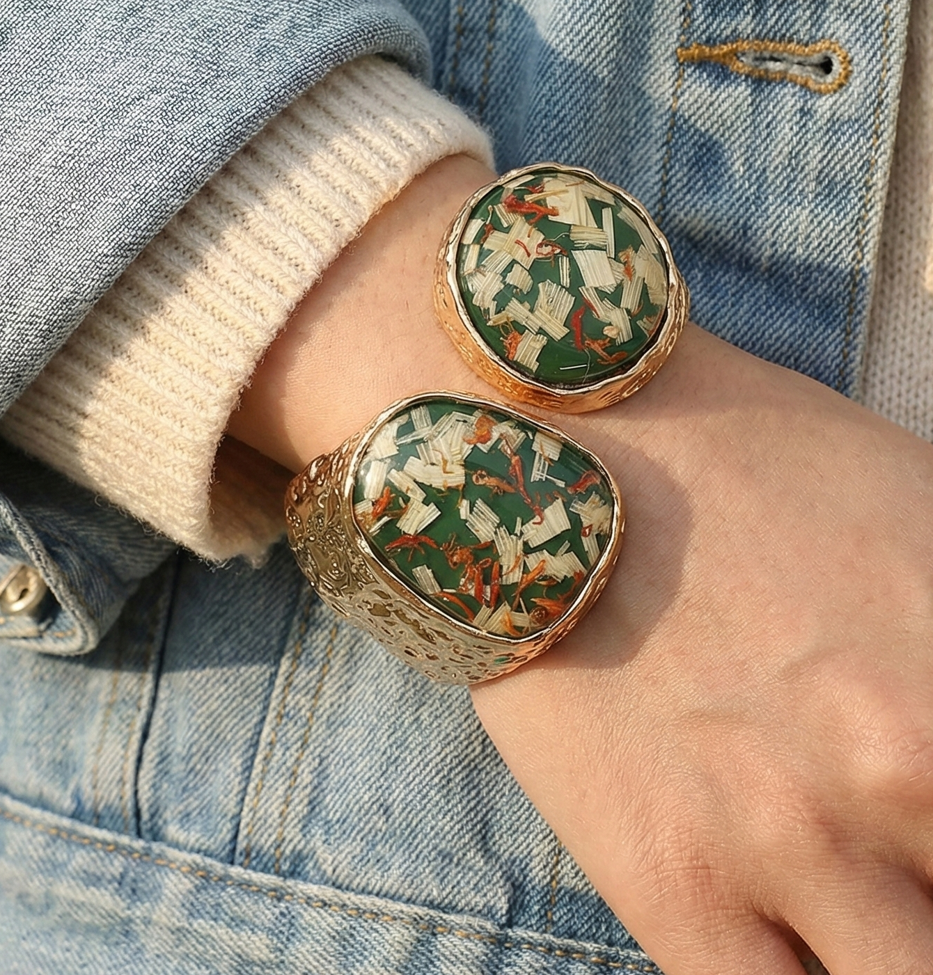 Double Confetti Stone Hinged Bracelet