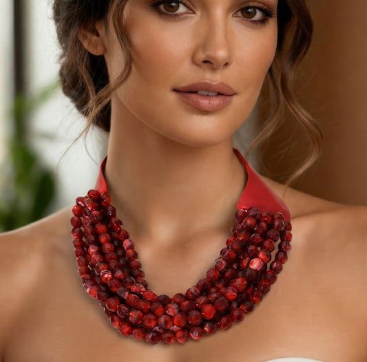 Marbled Faceted Ball Beaded Multi Layered Faux Leather Magnetic Necklace