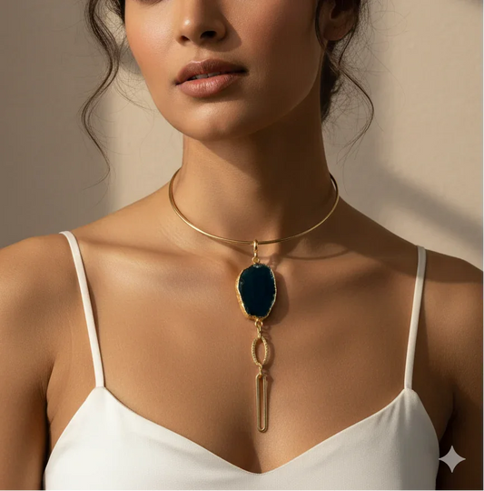Gold Plated Choker – Handmade Chunky Agate Stone Necklace With Durable Plating