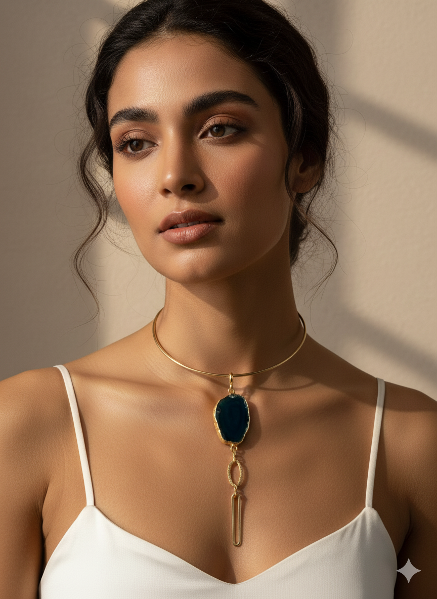 Handmade Chunky Gold Plated Agate Choker Necklace | Modern Minimalist Statement Jewelry