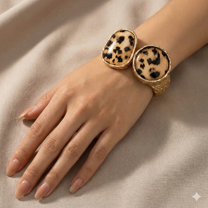 Leopard Double Confetti Stone Hinged Bracelet