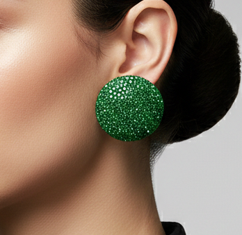 Rhinestone Pave Round Clip on Evening Earrings