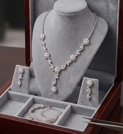 Rhinestone Bridal Jewelry Set – Wedding Necklace, Earrings & Bracelet Set - Jewelry Sets from Glam Duchess