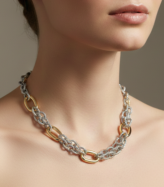 14K Gold Plated Two Tone Chunky Chain Necklace