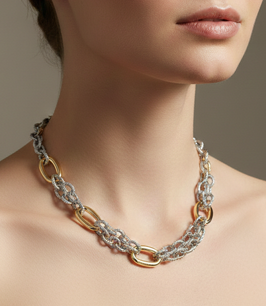 14K Gold Plated Two Tone Chunky Chain Necklace