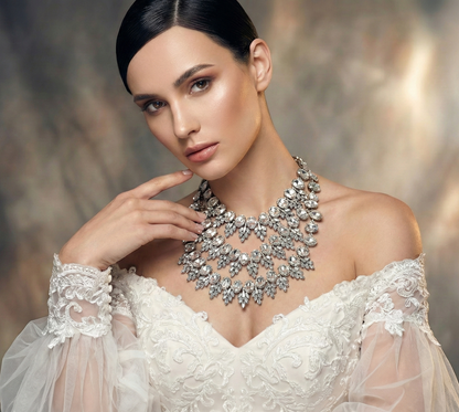 Chunky Crystal Necklace | Formal Event Jewelry Set With Adjustable Clasp & Glamorous Bib Design