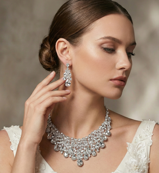 Crystal Bridal Necklace – Elegant Teardrop Rhinestone Jewelry Set for Weddings