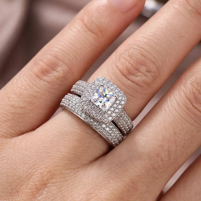 Cushion Halo Bridal Ring Set - Rings from Glam Duchess