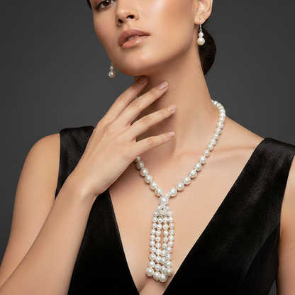 Pearl Cluster Tassel Statement Necklace