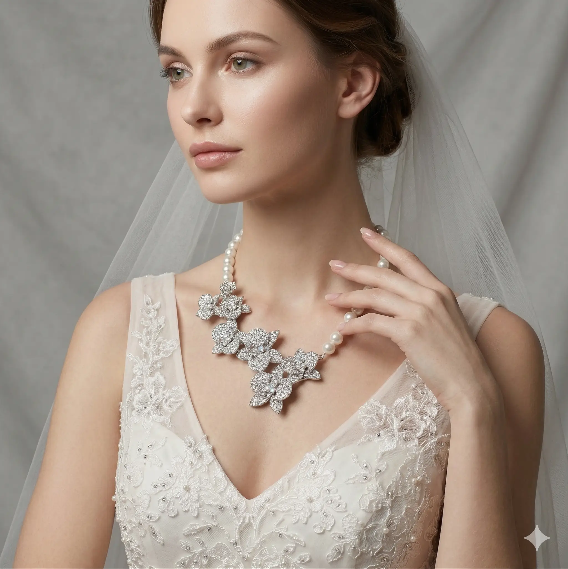 Bridal Jewelry Set - Statement Earrings and Necklace with Crystal Pearl Orchid Flowers by Glam Duchess (bridal-statement-earrings-necklace-set-crystal-pearl-orchid-flowers-unique-wedding-jewelry-perfect-gift-for-brides)