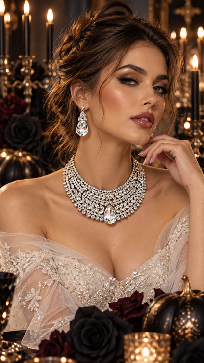 Teardrop Crystal Bridal Necklace & Earrings Set - Jewelry Sets from Glam Duchess