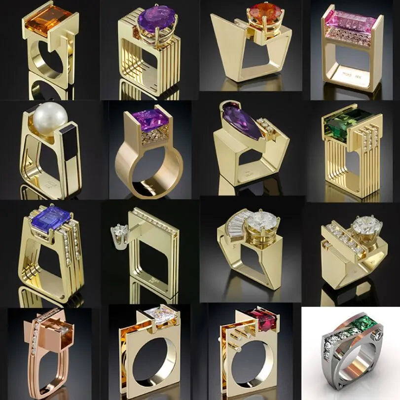 Modern Geometric Gold Color Irregular Ring with Cubic Zirconia