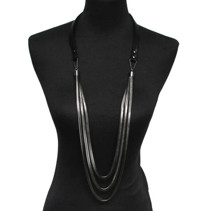 Elegant Minimalist Long Geometric Leather Chain Necklace