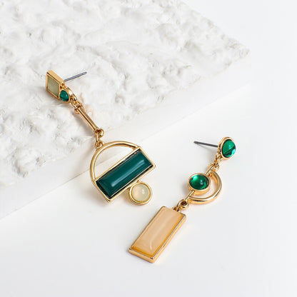 Gold Irregular Enamel Geometric Drop Earrings